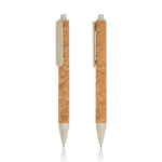 Stylo en fibre de blé et liège avec bouton-poussoir encre noire couleur beige