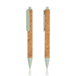 Stylo en fibre de blé et liège avec bouton-poussoir encre noire couleur vert menthe