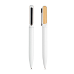 Stylo en métal et bambou à rotation et encre bleue Dokumental® couleur blanc