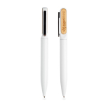 Stylo en métal et bambou à rotation et encre bleue Dokumental® couleur blanc