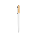 Stylo en métal et bambou à rotation et encre bleue Dokumental® couleur blanc vue avec impression