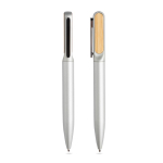 Stylo en métal et bambou à rotation et encre bleue Dokumental® couleur argenté