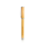 Roller écologique en bambou bicolore avec bouchon et encre bleue couleur marron clair vue avec impression