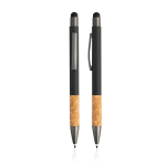 Stylo en aluminium et liège avec texture caoutchoutée encre bleue couleur noir vue 11