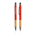 Stylo en aluminium et liège avec texture caoutchoutée encre bleue couleur rouge