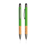 Stylo en aluminium et liège avec texture caoutchoutée encre bleue couleur vert