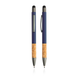 Stylo en aluminium et liège avec texture caoutchoutée encre bleue couleur bleu marine