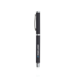 Roller en métal avec finition en gomme et bouchon à clip encre bleue couleur noir vue avec impression