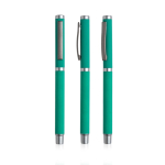 Roller en métal avec finition en gomme et bouchon à clip encre bleue couleur vert