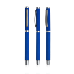 Roller en métal avec finition en gomme et bouchon à clip encre bleue couleur bleu marine