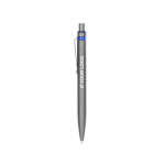 Stylo en aluminium recyclé avec détail coloré encre bleue couleur bleu roi vue avec impression