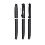 Stylo roller en métal élégant avec corps texturé et encre noire couleur noir vue avec impression