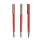 Stylo en aluminium recyclé avec finition en caoutchouc encre bleue couleur rouge foncé