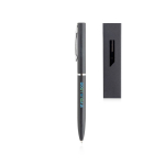 Stylo de luxe en métal coloré mat avec étui encre bleue couleur noir vue avec impression