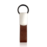 Porte-clés avec sangle en cuir synthétique et anneau ouverture facile couleur marron