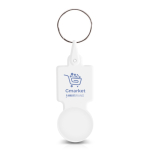 Porte-clés en plastique avec jeton pour caddie idéal pour les courses couleur blanc vue du logo imprimé
