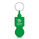Porte-clés en plastique avec jeton pour caddie idéal pour les courses couleur vert vue du logo imprimé