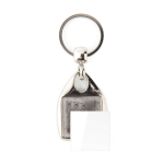 Porte-clés métallique carré avec papier personnalisable des deux côtés couleur argenté