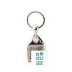 Porte-clés métallique carré avec papier personnalisable des deux côtés couleur argenté vue avec impression