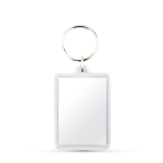 Porte-clés en plastique rectangulaire et papier inséré sur deux faces couleur transparent vue avec impression