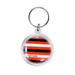 Porte-clés avec forme ronde et couverture avec papier personnalisable couleur transparent vue avec impression