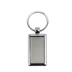 Porte-clés rectangulaire avec côté en plastique coloré et anneau métal couleur noir vue avec impression