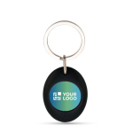 Porte-clés en forme ovale avec jeton de chariot à l'intérieur couleur noir vue avec impression