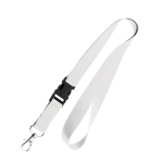 Tour de cou en polyester de 2 cm avec embout et mousqueton en métal couleur blanc vue avec impression