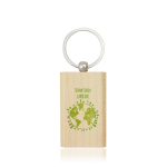 Porte-clés en bois de forme rectangulaire avec anneau en métal Vue 1