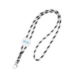 Lanyard tubulaire en polyester avec rayures multicolores couleur noir vue avec impression