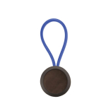 Porte-clés de forme ovale avec corde et papier inséré sur une face couleur bleu roi vue avec impression