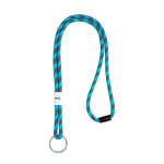 Cordon d'attache tubulaire rayé en terylene avec réglage et passant couleur turquoise vue avec impression