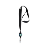 Lanyard en polyester avec porte-badge extensible et bloqueur couleur noir vue avec impression