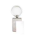 Porte-clés carré en métal avec papier insérable des deux côtés couleur argenté vue avec impression