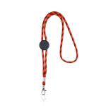 Lanyard tubulaire rayé durable en RPET avec mousqueton 3 cm couleur rouge