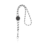 Lanyard tubulaire rayé durable en RPET avec mousqueton 3 cm couleur blanc