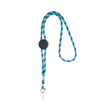 Lanyard tubulaire rayé durable en RPET avec mousqueton 3 cm couleur turquoise