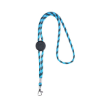 Lanyard tubulaire rayé durable en RPET avec mousqueton 3 cm couleur turquoise vue avec impression