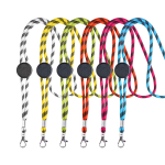 Lanyard tubulaire rayé durable en RPET avec mousqueton 3 cm vue plusieurs couleurs
