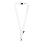 Lanyard en RPET avec sécurité et mousqueton en métal 3 cm couleur blanc