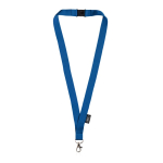 Lanyard en RPET avec sécurité et mousqueton en métal 3 cm couleur bleu marine