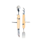 Set personnalisé de couverts pliants en métal à 5 fonctions Camping couleur marron clair vue avec impression