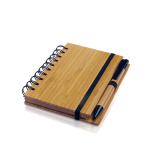 Bloc-notes en bambou avec anneaux et stylo A6 pages à lignes couleur marron clair