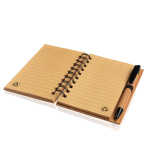 Bloc-notes en bambou avec anneaux et stylo A6 pages à lignes couleur marron clair