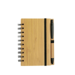 Bloc-notes en bambou avec anneaux et stylo A6 pages à lignes couleur marron clair vue avec impression