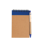Bloc-notes en carton avec anneaux et stylo A6 pages lisses couleur bleu marine vue avec impression