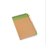 Bloc-notes en carton avec anneaux et stylo A6 pages lisses couleur vert olive
