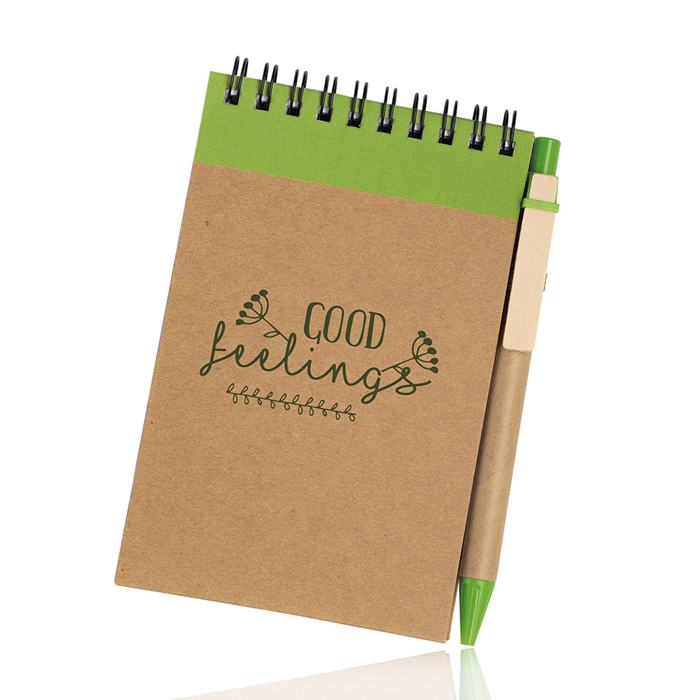 Bloc-notes en carton avec anneaux et stylo A6 pages lisses vue plusieurs couleurs