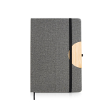 Carnet en lin avec support pour mobile et ruban A5 pages lisses couleur gris foncé