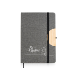 Carnet en lin avec support pour mobile et ruban A5 pages lisses couleur gris foncé vue avec impression